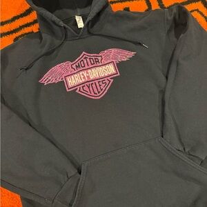 Vintage Harley-Davidson Black Hoodie with Pink Logo